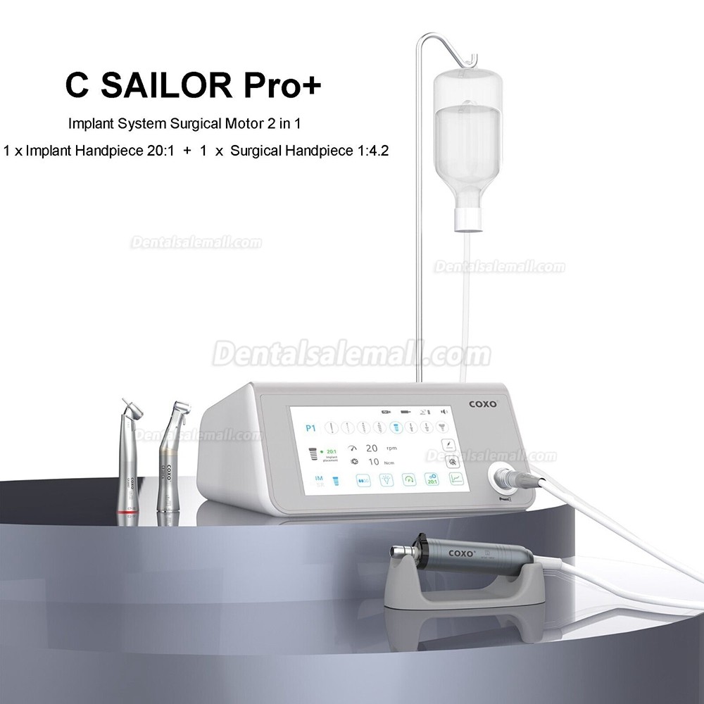 YUSENDENT COXO C-Sailor Pro+ Dental Implant Surgery Motor System with 2Pcs Contra-Angle Fiber Optic Handpiece